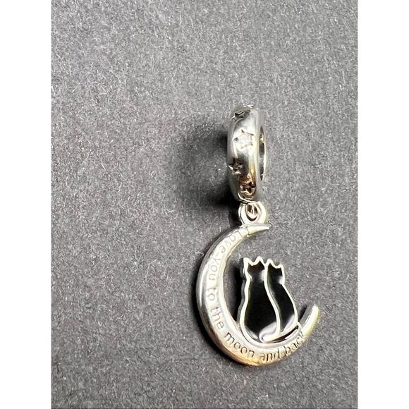 Sterling Silver Cubic Zirconia Black Cat I Love You To The Moon And Back Charm - Picture 3 of 6